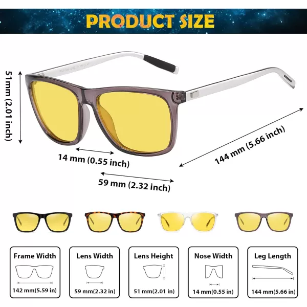 DUCO Polarized Night Vision Glasses for Men and Women Yellow Safety Driving Glasses with UV Protection and Anti GlareGrey