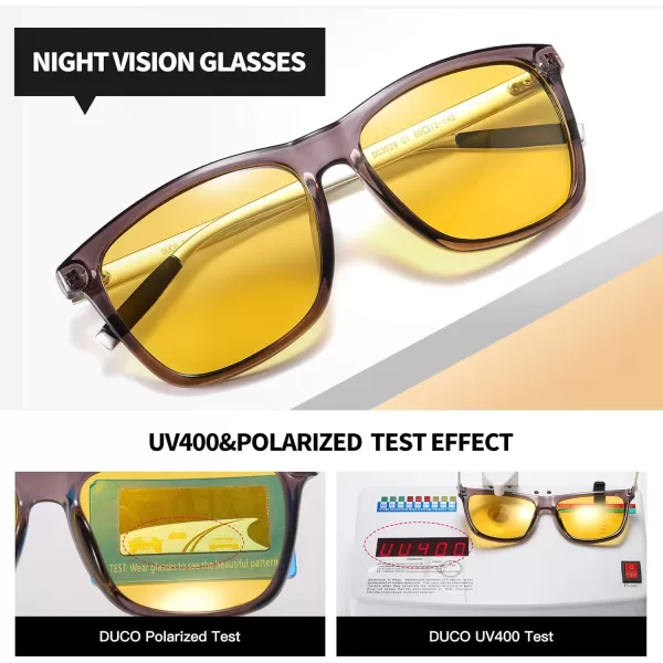 DUCO Polarized Night Vision Glasses for Men and Women Yellow Safety Driving Glasses with UV Protection and Anti GlareGrey