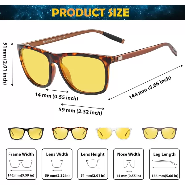 DUCO Polarized Night Vision Glasses for Men and Women Yellow Safety Driving Glasses with UV Protection and Anti GlareTortoise
