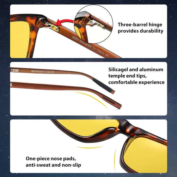 DUCO Polarized Night Vision Glasses for Men and Women Yellow Safety Driving Glasses with UV Protection and Anti GlareTortoise