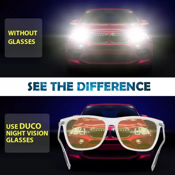 DUCO Polarized Night Vision Glasses for Men and Women Yellow Safety Driving Glasses with UV Protection and Anti GlareTransparent Frame Silver Temple Yellow Lens