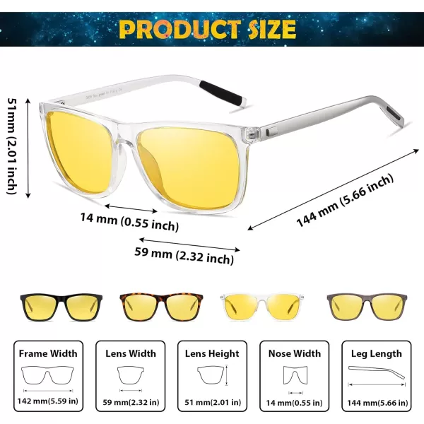 DUCO Polarized Night Vision Glasses for Men and Women Yellow Safety Driving Glasses with UV Protection and Anti GlareTransparent Frame Silver Temple Yellow Lens