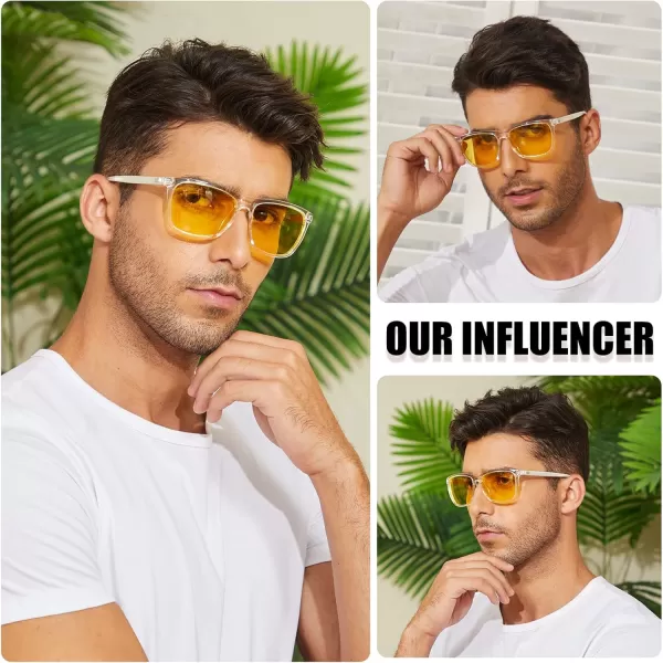 DUCO Polarized Night Vision Glasses for Men and Women Yellow Safety Driving Glasses with UV Protection and Anti GlareTransparent Frame Silver Temple Yellow Lens