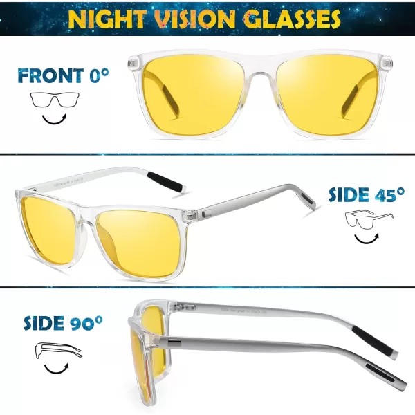 DUCO Polarized Night Vision Glasses for Men and Women Yellow Safety Driving Glasses with UV Protection and Anti GlareTransparent Frame Silver Temple Yellow Lens