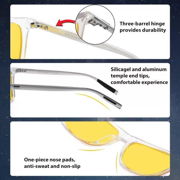 DUCO Polarized Night Vision Glasses for Men and Women Yellow Safety Driving Glasses with UV Protection and Anti GlareTransparent Frame Silver Temple Yellow Lens