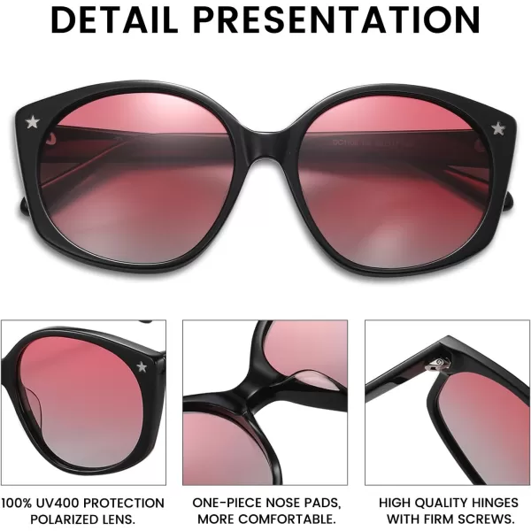 DUCO Polarized Oversized Sunglasses for Women Trendy Round Designer Sun Glasses Big Shades UV400 Protection DC1106Shine Black Frame Gradient Brown Lens