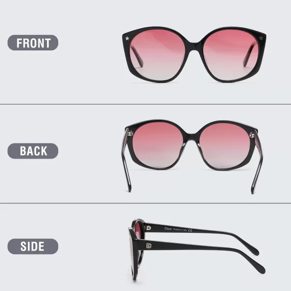 DUCO Polarized Oversized Sunglasses for Women Trendy Round Designer Sun Glasses Big Shades UV400 Protection DC1106Shine Black Frame Gradient Brown Lens