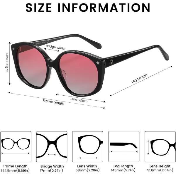DUCO Polarized Oversized Sunglasses for Women Trendy Round Designer Sun Glasses Big Shades UV400 Protection DC1106Shine Black Frame Gradient Brown Lens
