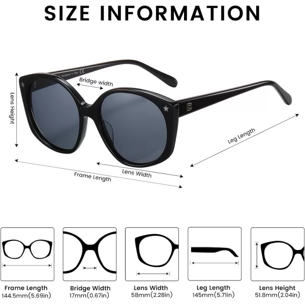DUCO Polarized Oversized Sunglasses for Women Trendy Round Designer Sun Glasses Big Shades UV400 Protection DC1106Shine Black Frame Grey Lens
