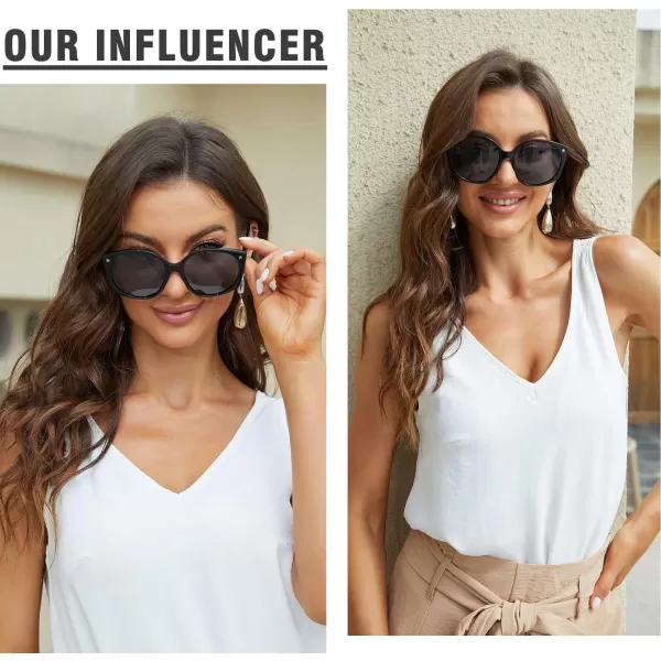 DUCO Polarized Oversized Sunglasses for Women Trendy Round Designer Sun Glasses Big Shades UV400 Protection DC1106Shine Black Frame Grey Lens