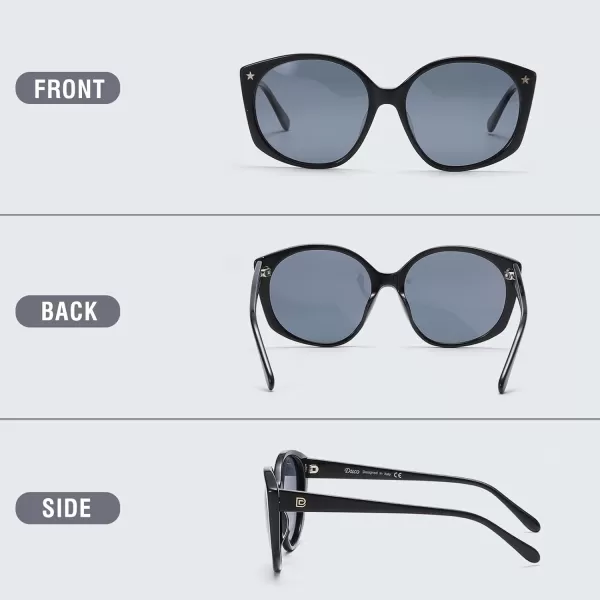 DUCO Polarized Oversized Sunglasses for Women Trendy Round Designer Sun Glasses Big Shades UV400 Protection DC1106Shine Black Frame Grey Lens
