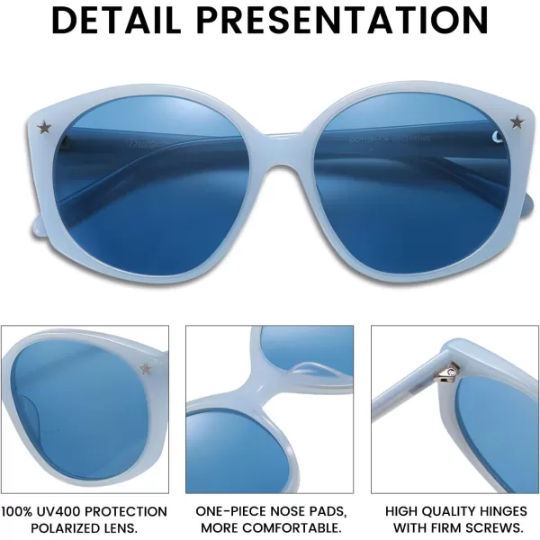 DUCO Polarized Oversized Sunglasses for Women Trendy Round Designer Sun Glasses Big Shades UV400 Protection DC1106Shine Blue Frame Blue Lens