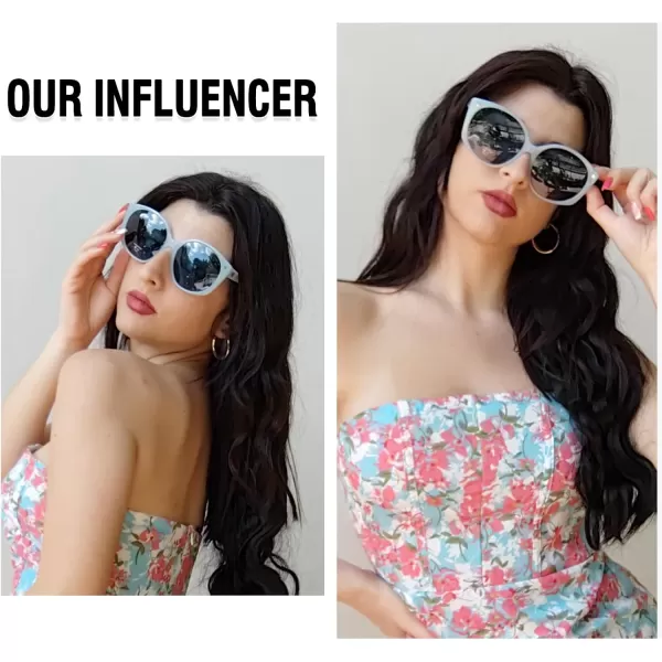 DUCO Polarized Oversized Sunglasses for Women Trendy Round Designer Sun Glasses Big Shades UV400 Protection DC1106Shine Blue Frame Blue Lens