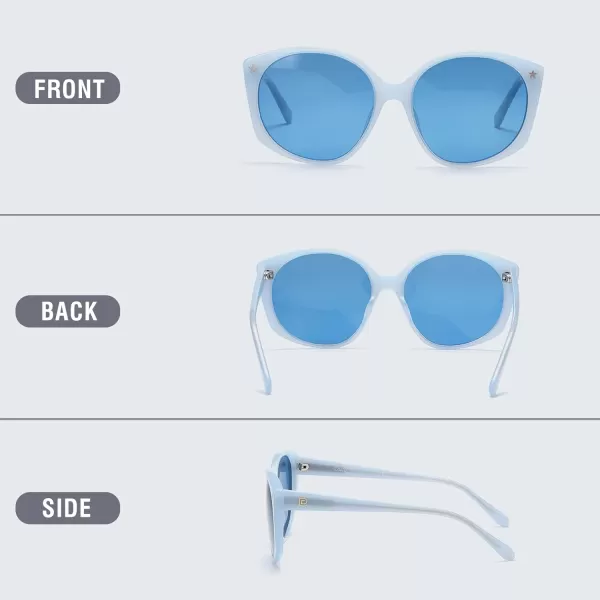 DUCO Polarized Oversized Sunglasses for Women Trendy Round Designer Sun Glasses Big Shades UV400 Protection DC1106Shine Blue Frame Blue Lens
