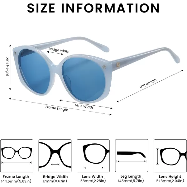 DUCO Polarized Oversized Sunglasses for Women Trendy Round Designer Sun Glasses Big Shades UV400 Protection DC1106Shine Blue Frame Blue Lens