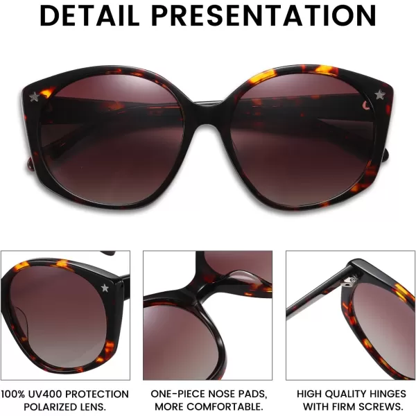 DUCO Polarized Oversized Sunglasses for Women Trendy Round Designer Sun Glasses Big Shades UV400 Protection DC1106Tortoise Frame Gradient Brown Lens