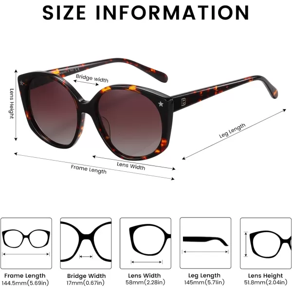 DUCO Polarized Oversized Sunglasses for Women Trendy Round Designer Sun Glasses Big Shades UV400 Protection DC1106Tortoise Frame Gradient Brown Lens