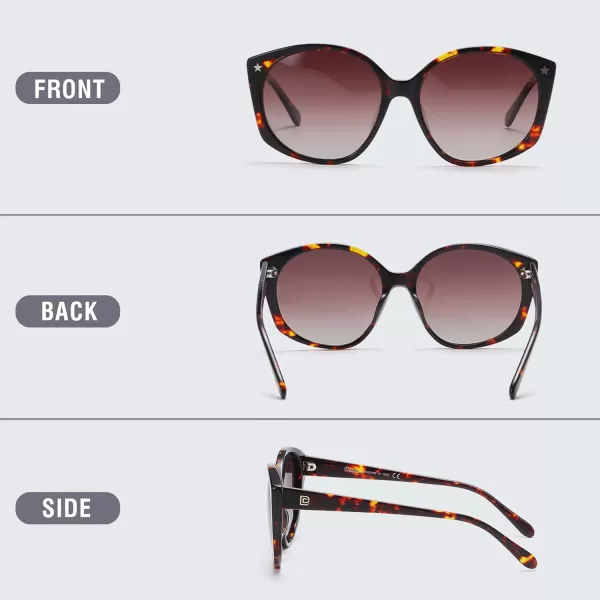 DUCO Polarized Oversized Sunglasses for Women Trendy Round Designer Sun Glasses Big Shades UV400 Protection DC1106Tortoise Frame Gradient Brown Lens