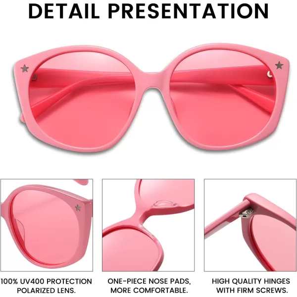 DUCO Polarized Oversized Sunglasses for Women Trendy Round Designer Sun Glasses Big Shades UV400 Protection DC1106Transparent Pink Frame Pink Lens