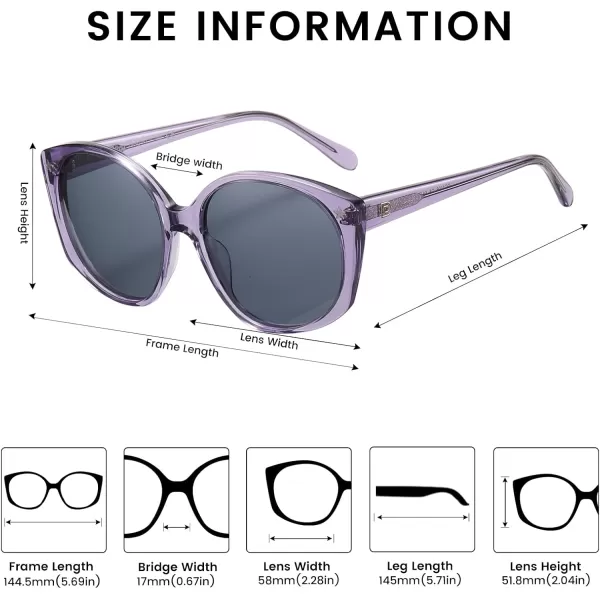 DUCO Polarized Oversized Sunglasses for Women Trendy Round Designer Sun Glasses Big Shades UV400 Protection DC1106Transparent Purple Frame Grey Lens