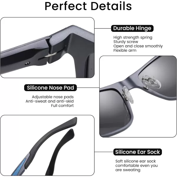 DUCO Polarized Sunglasses for Men Vintage Aluminum Frame Retro Sports Sun Glasses Driving Shades 100 UV Protection 8207Dark Blue Frame Grey Lens