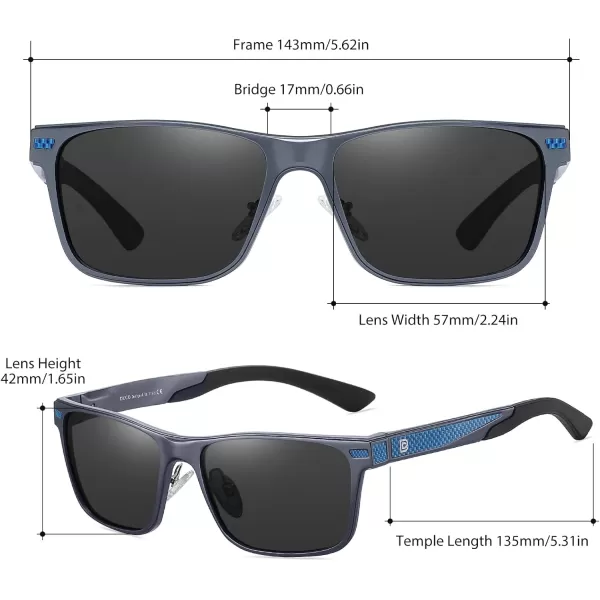 DUCO Polarized Sunglasses for Men Vintage Aluminum Frame Retro Sports Sun Glasses Driving Shades 100 UV Protection 8207Dark Blue Frame Grey Lens