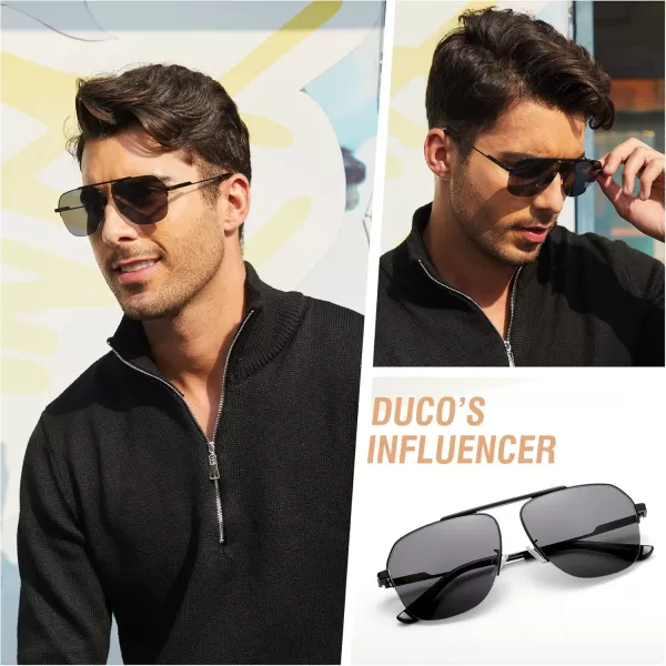 DUCO Retro Aviator Sunglasses for Mens Womens SemiRimless NonPolarized Trendy Sun Glasses Metal Frame for Driving DC3035Black Frame Grey Lens