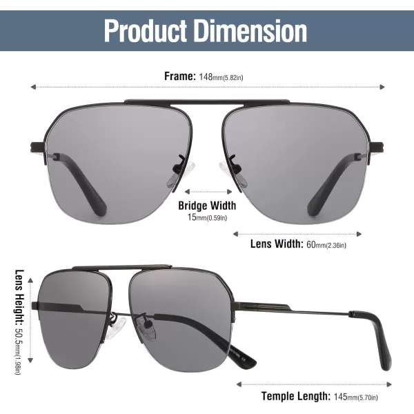 DUCO Retro Aviator Sunglasses for Mens Womens SemiRimless NonPolarized Trendy Sun Glasses Metal Frame for Driving DC3035Black Frame Grey Lens