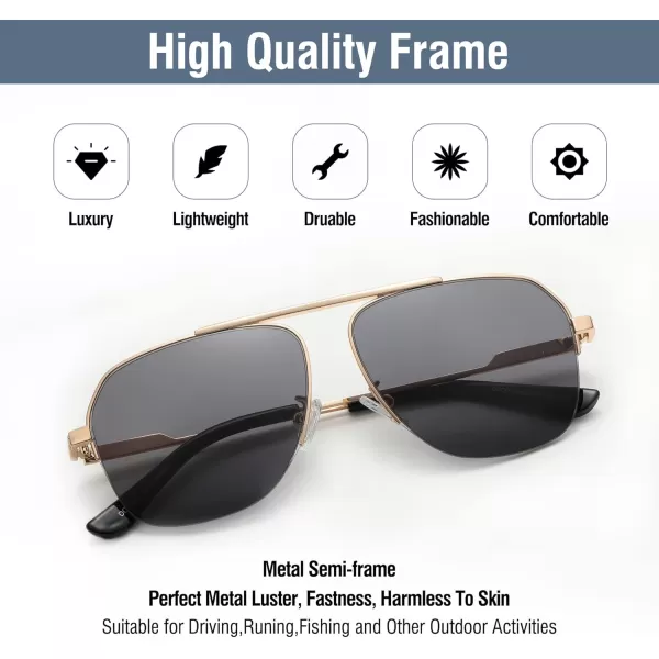 DUCO Retro Aviator Sunglasses for Mens Womens SemiRimless NonPolarized Trendy Sun Glasses Metal Frame for Driving DC3035Gold Frame Grey Lens