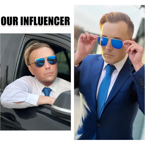 DUCO Retro Aviator Sunglasses for Mens Womens SemiRimless NonPolarized Trendy Sun Glasses Metal Frame for Driving DC3035Gold Frame Revo Blue Lens