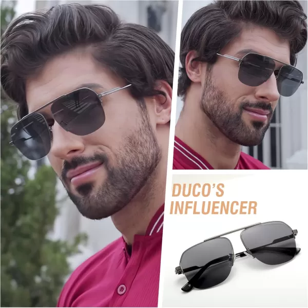 DUCO Retro Aviator Sunglasses for Mens Womens SemiRimless NonPolarized Trendy Sun Glasses Metal Frame for Driving DC3035Gunmetal Frame Grey Lens