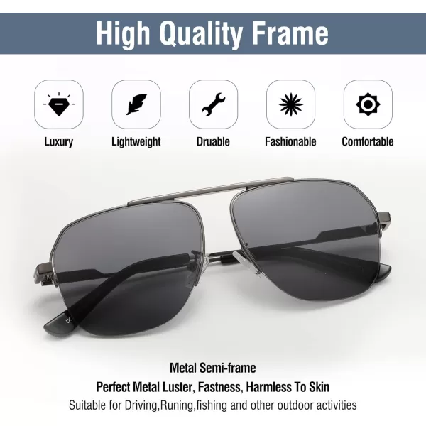 DUCO Retro Aviator Sunglasses for Mens Womens SemiRimless NonPolarized Trendy Sun Glasses Metal Frame for Driving DC3035Gunmetal Frame Grey Lens