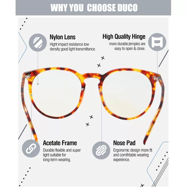 DUCO Retro Round Blue Light Glasses For Men Women Blue Ray Blocking Glasses Computer Gaming Glasses Nylon Lens Acetate Frame Pink 8301Brown Tortoise