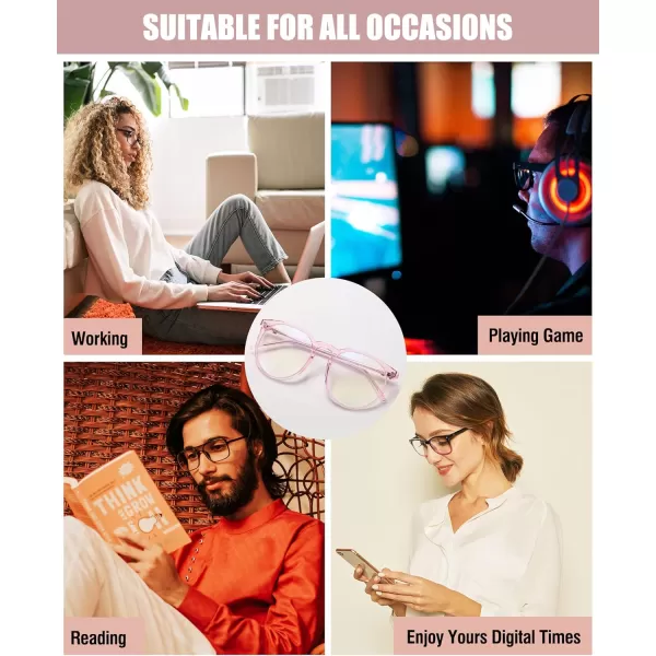 DUCO Retro Round Blue Light Glasses For Men Women Blue Ray Blocking Glasses Computer Gaming Glasses Nylon Lens Acetate Frame Pink 8301Transparent Pink