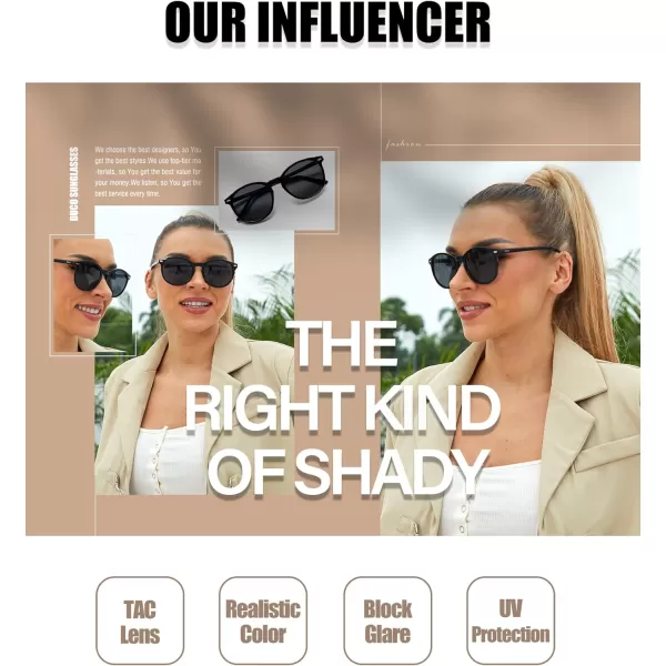 DUCO Retro Round UV400 Polarized Sunglasses for Women Men Vintage Shades Classic Acetate Trendy Fashion Sunglass DC1230Black Frame Grey Lens