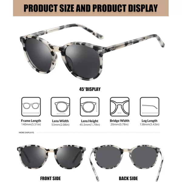 DUCO Retro Round UV400 Polarized Sunglasses for Women Men Vintage Shades Classic Acetate Trendy Fashion Sunglass DC1230Black Tortoise Frame Grey Lens