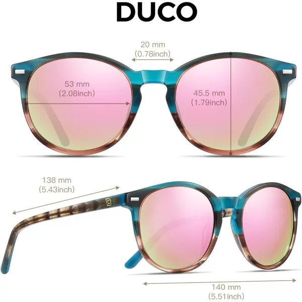 DUCO Retro Round UV400 Polarized Sunglasses for Women Men Vintage Shades Classic Acetate Trendy Fashion Sunglass DC1230Blue Tortoise Frame Pink