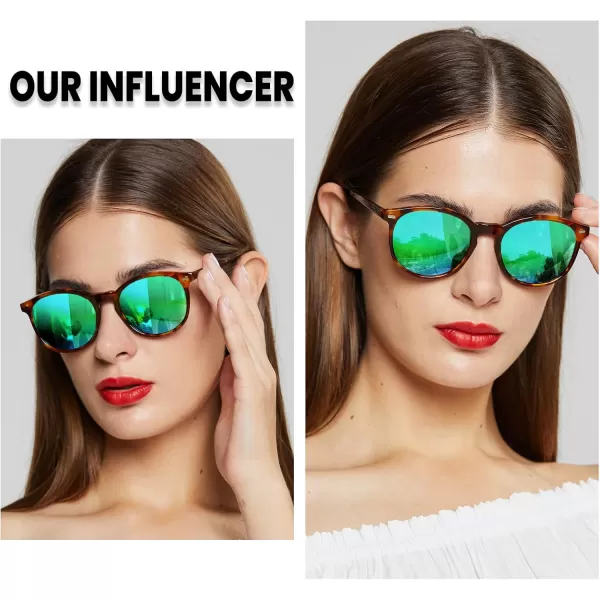 DUCO Retro Round UV400 Polarized Sunglasses for Women Men Vintage Shades Classic Acetate Trendy Fashion Sunglass DC1230Brown Tortoise Frame Revo Green Lens