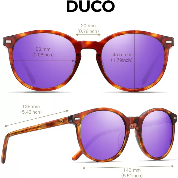 DUCO Retro Round UV400 Polarized Sunglasses for Women Men Vintage Shades Classic Acetate Trendy Fashion Sunglass DC1230Brown Tortoise Frame Revo Purple Lens