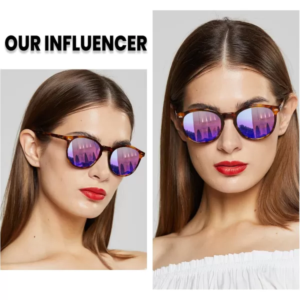 DUCO Retro Round UV400 Polarized Sunglasses for Women Men Vintage Shades Classic Acetate Trendy Fashion Sunglass DC1230Brown Tortoise Frame Revo Purple Lens