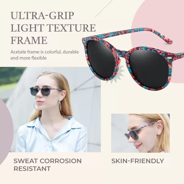 DUCO Retro Round UV400 Polarized Sunglasses for Women Men Vintage Shades Classic Acetate Trendy Fashion Sunglass DC1230Candy Phoenix Frame Grey Lens