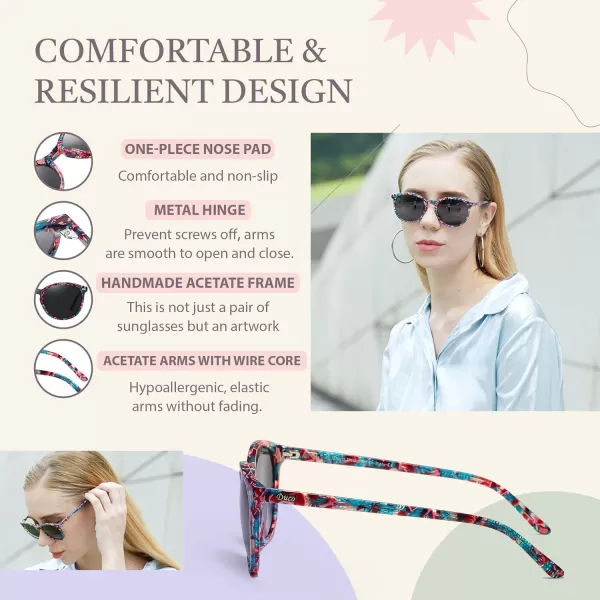 DUCO Retro Round UV400 Polarized Sunglasses for Women Men Vintage Shades Classic Acetate Trendy Fashion Sunglass DC1230Candy Phoenix Frame Grey Lens