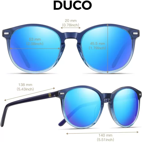 DUCO Retro Round UV400 Polarized Sunglasses for Women Men Vintage Shades Classic Acetate Trendy Fashion Sunglass DC1230Catalina Blue Frame Revo Blue Lens