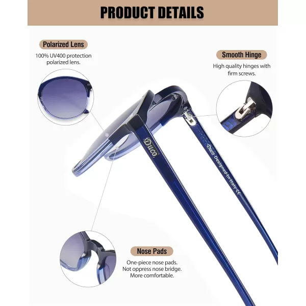 DUCO Retro Round UV400 Polarized Sunglasses for Women Men Vintage Shades Classic Acetate Trendy Fashion Sunglass DC1230Dark Blue Frame Blue Lens
