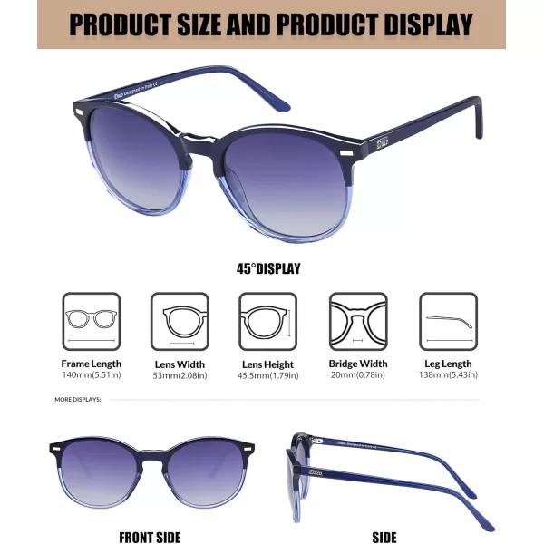 DUCO Retro Round UV400 Polarized Sunglasses for Women Men Vintage Shades Classic Acetate Trendy Fashion Sunglass DC1230Dark Blue Frame Blue Lens