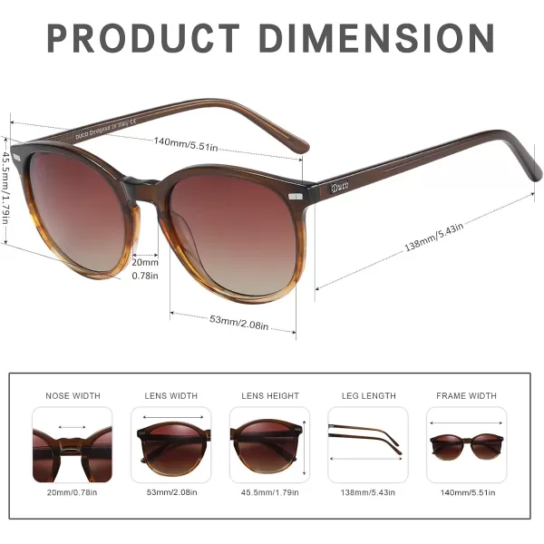 DUCO Retro Round UV400 Polarized Sunglasses for Women Men Vintage Shades Classic Acetate Trendy Fashion Sunglass DC1230Gradient Brown Frame Brown Lens