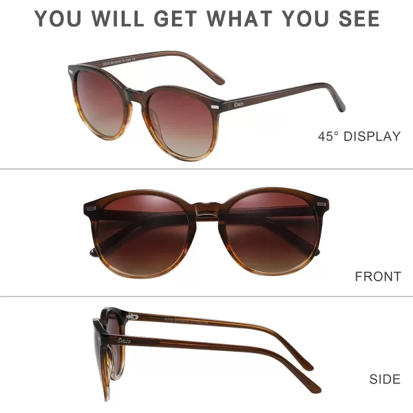 DUCO Retro Round UV400 Polarized Sunglasses for Women Men Vintage Shades Classic Acetate Trendy Fashion Sunglass DC1230Gradient Brown Frame Brown Lens