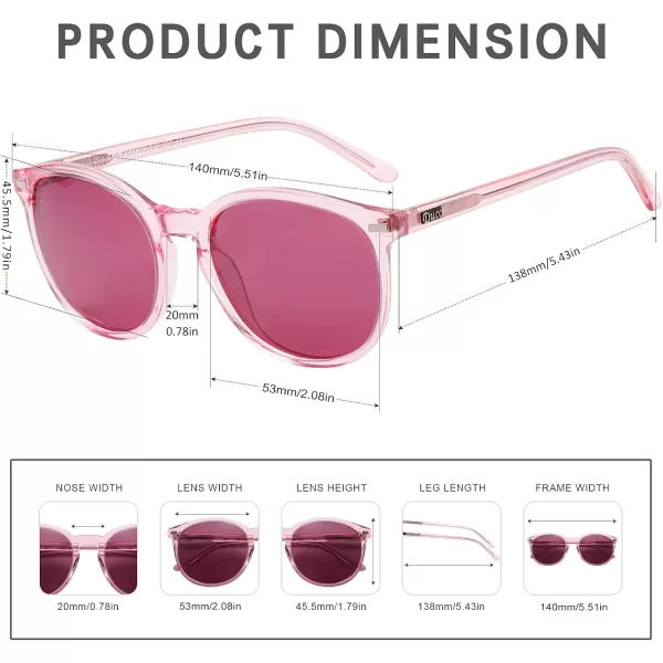 DUCO Retro Round UV400 Polarized Sunglasses for Women Men Vintage Shades Classic Acetate Trendy Fashion Sunglass DC1230Pink Frame Purple Lens