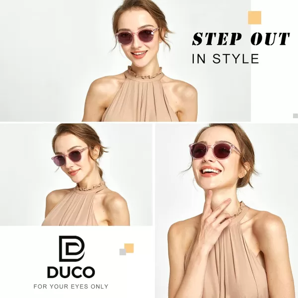 DUCO Retro Round UV400 Polarized Sunglasses for Women Men Vintage Shades Classic Acetate Trendy Fashion Sunglass DC1230Pink Frame Purple Lens