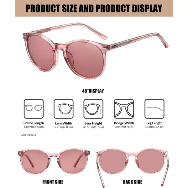 DUCO Retro Round UV400 Polarized Sunglasses for Women Men Vintage Shades Classic Acetate Trendy Fashion Sunglass DC1230Pink Stripe Frame Pink Lens